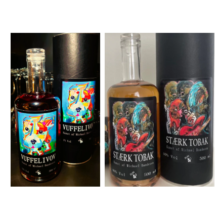 Rum4u "VUFFELIVOV" & "STÆRK TOBAK" kunst af Michael Bundesen, 2 x 500ml